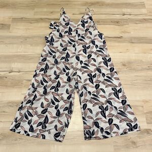 Bishop + Young Women Large Jumpsuit V- Neck Strap Leaf Print Wide Leg Multicolor
